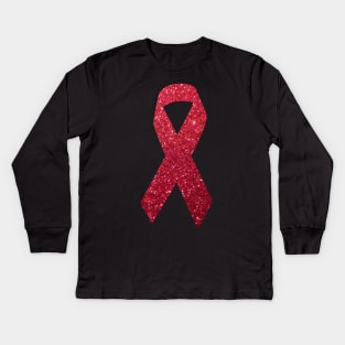 Red Faux Glitter Awareness Ribbon Kids Long Sleeve T-Shirt